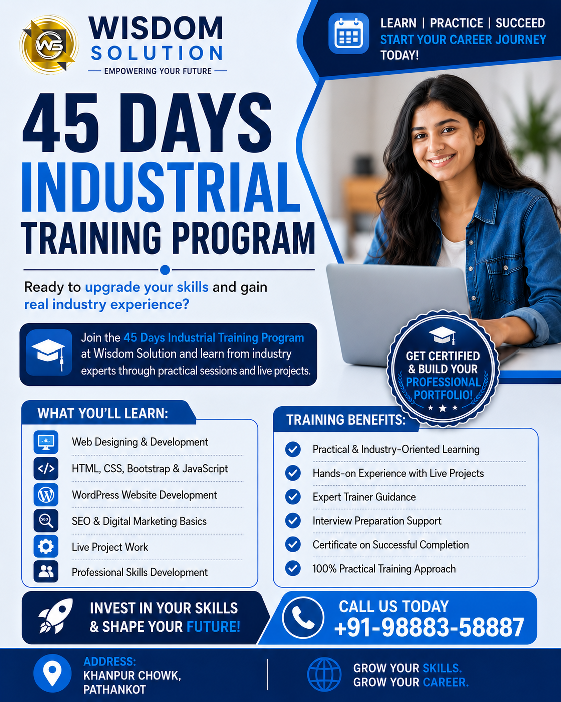 45 Days Industrial Training in Pathankot at Wisdom Solution – Live Projects & Certification