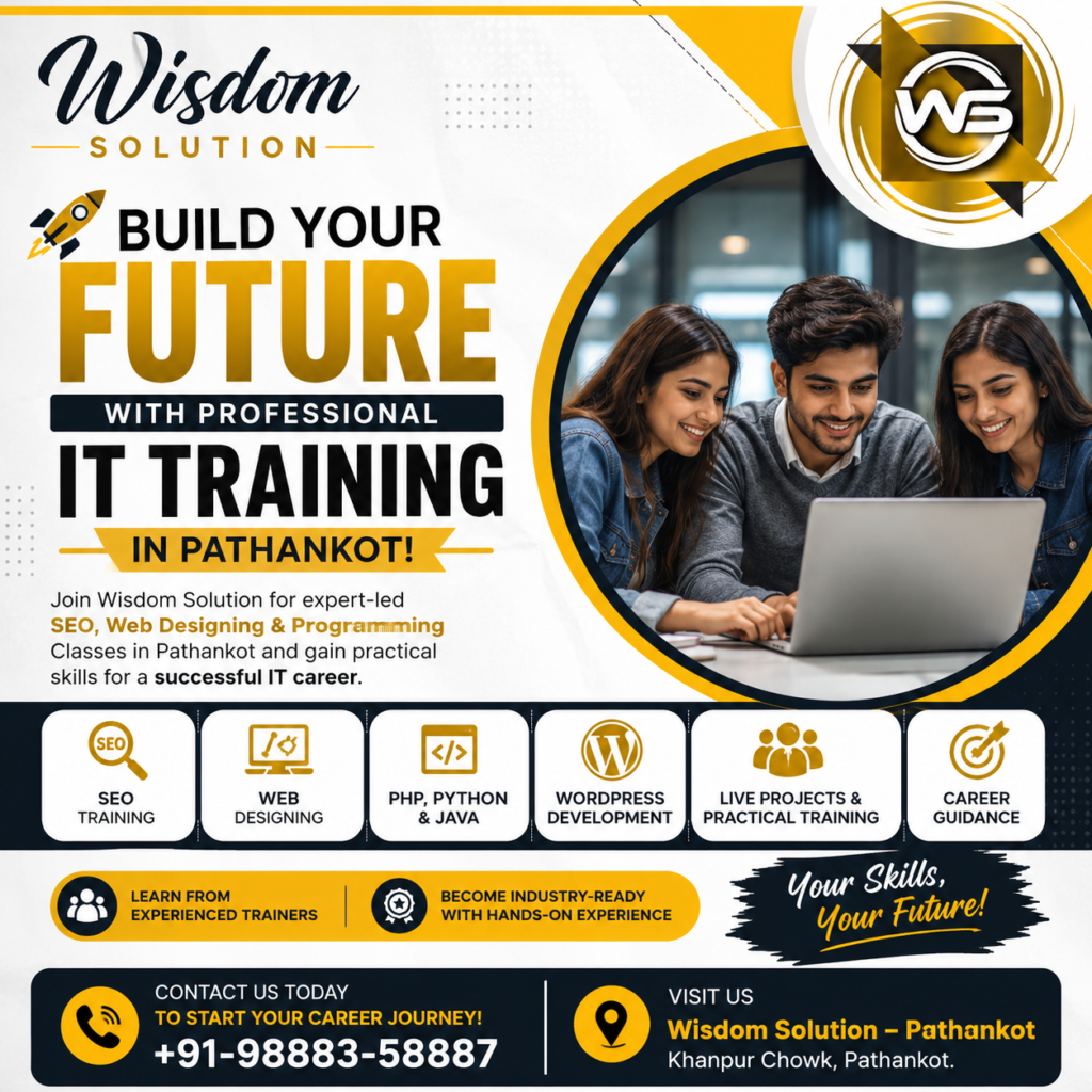SEO,Web Desgining and Programing language traning in pathankot