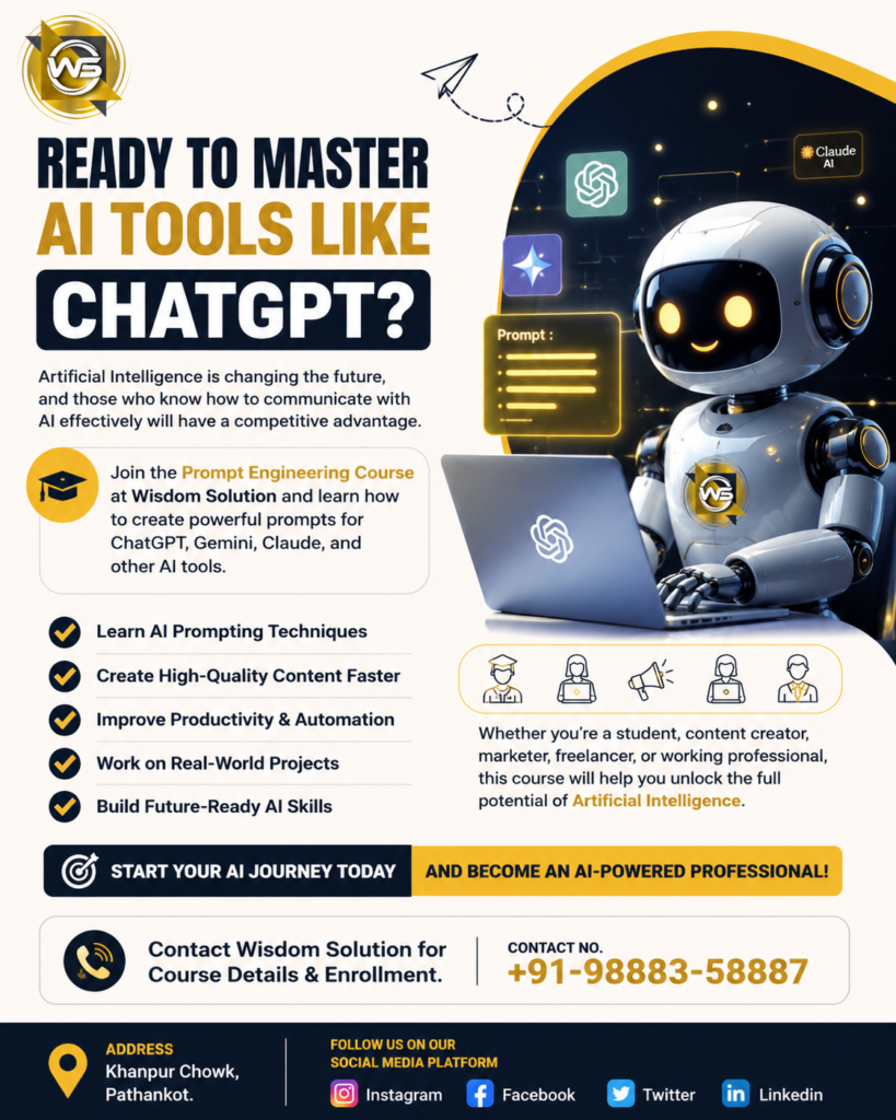 Prompt Engineering Course at Wisdom Solution – Learn AI Tools, ChatGPT, and Future-Ready AI Skills.