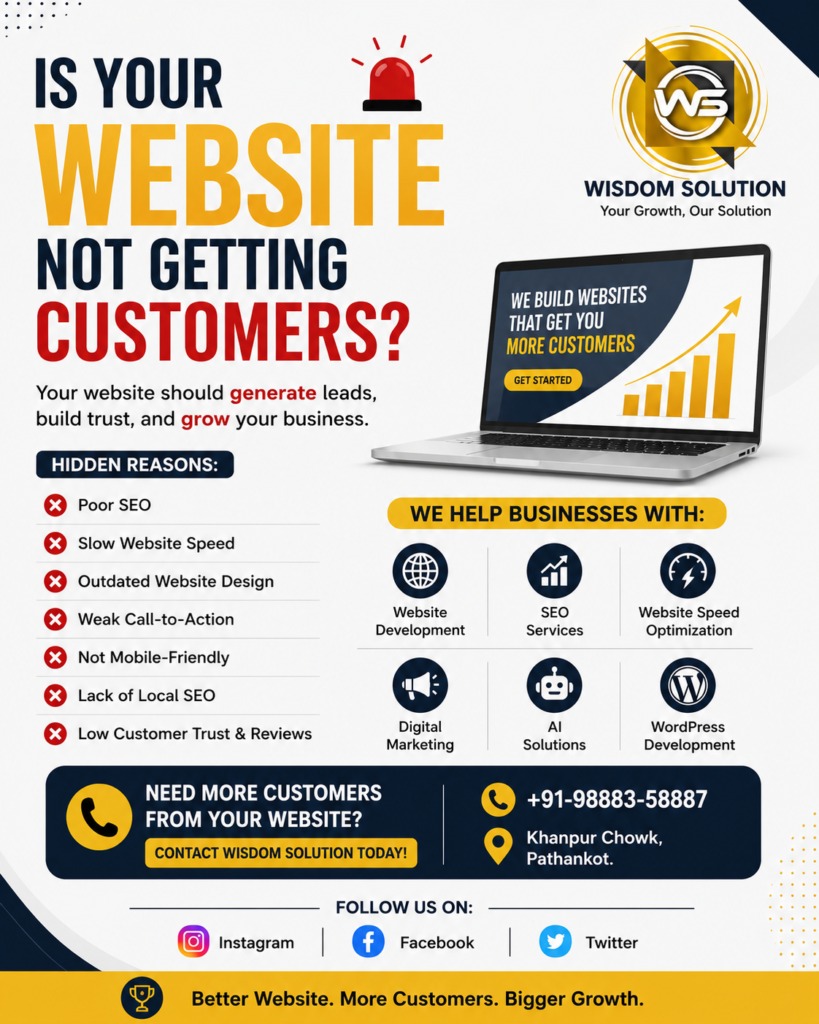 Website not getting customers – Wisdom Solution digital marketing in Pathankot